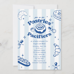 Invitación Pasteles y Pacificadores Doodle Blue Boy Baby Show