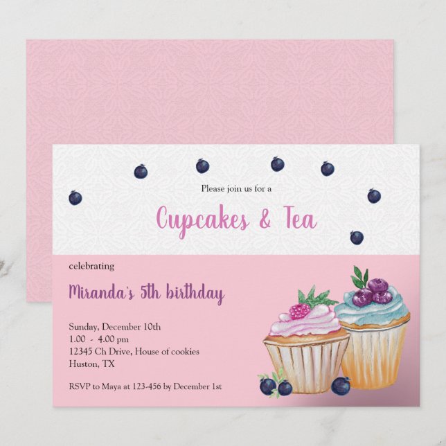 Invitación Pasteles Y Patada De Cumpleaños Del Té (Anverso / Reverso)