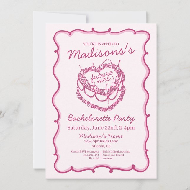 Invitación Pastelito de Corazón Retro Rosa Coquette Cereza De (Anverso)