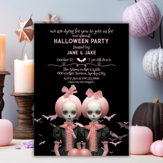 Invitación Pasteloween Creepy Twins Adultos Fiesta de Hallowe (Subido por el creador)