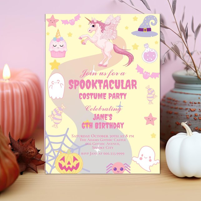 Invitación Pasteloween Cute Unicorn Halloween Fiesta de cumpl (Subido por el creador)