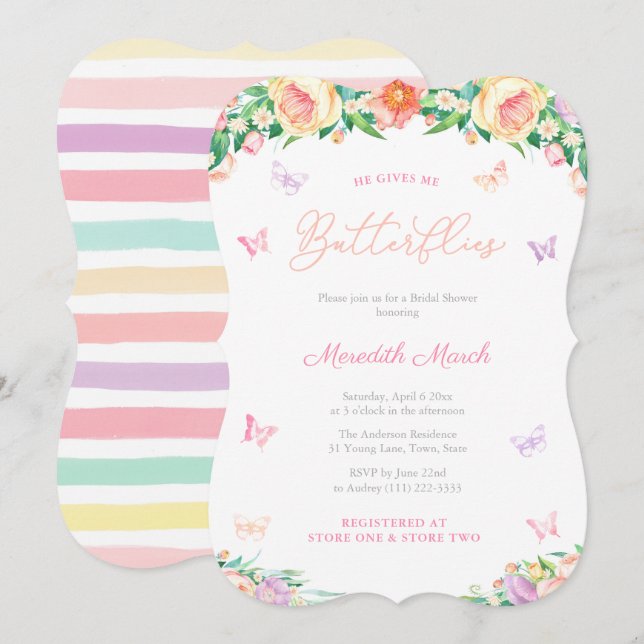 Invitación Pastels Butterflies Garden Bridal Shower Fiesta (Anverso / Reverso)