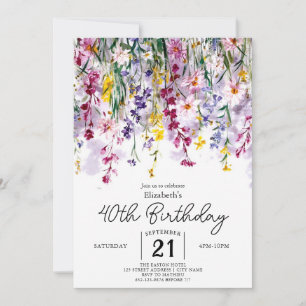 Invitación Pastels Personalizado Wildflowers 40 cumpleaños