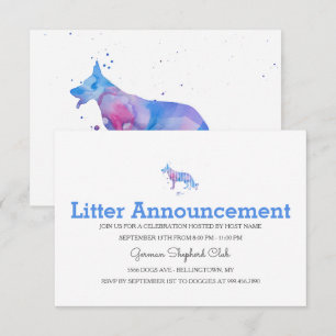Invitación Pastor Alemán Acuarela Azul Púrpura Perro