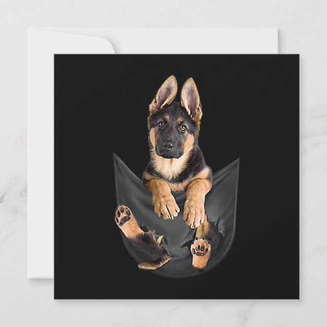 Invitación Pastor Alemán En Pocket T-Shirt Divertido Perro Lo (Anverso)