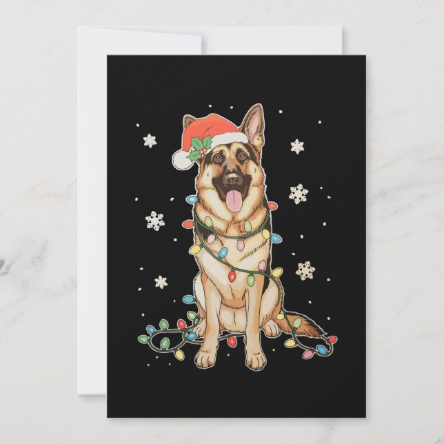 Invitación Pastor Alemán Gorro de Santa Luces de Navidad Árbo (Anverso)
