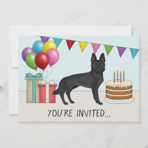 Invitación Pastor Alemán Negro Perro Lindo Cumpleaños Colorid
