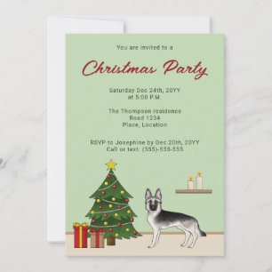 Invitación Pastor Alemán Silver Sable Navideño Festivo