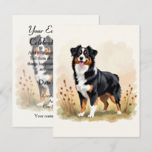 Invitación Pastor Australiano Negro Tricolor Perro Aussie