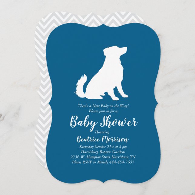 Invitación Pastor australiano Perro Baby Shower Blue Boy (Anverso / Reverso)