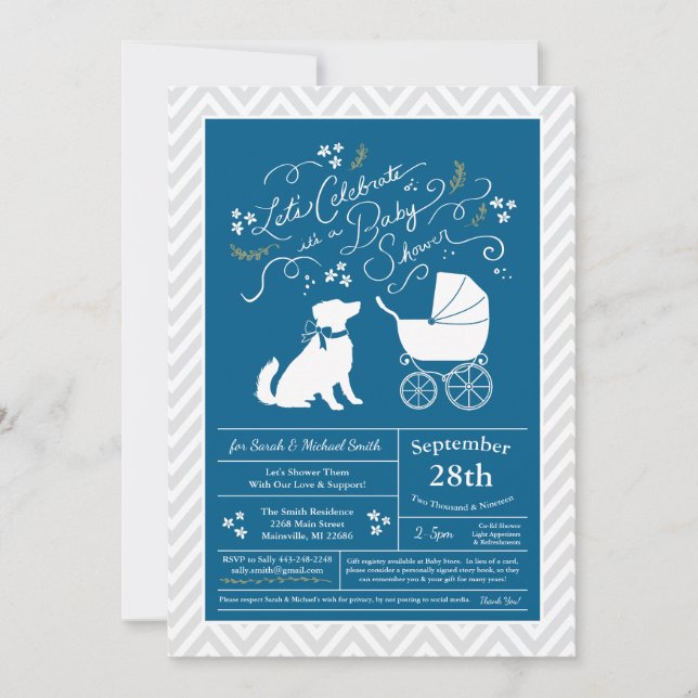 Invitación Pastor australiano Perro Baby Shower Blue Boy (Anverso)