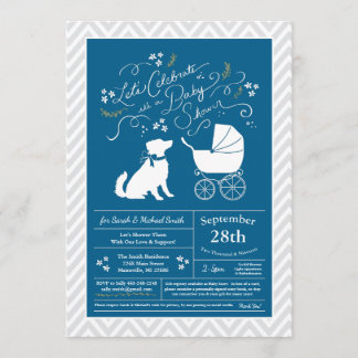 Invitación Pastor australiano Perro Baby Shower Blue Boy