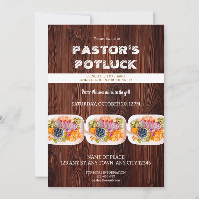 Invitación Pastor Fire & Fellowship Potluck Invitation (Anverso)