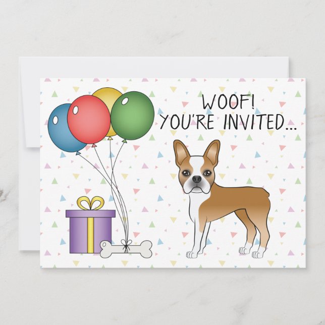 Invitación Pastor y Boston Terrier Blanco Lindo Perro - Cumpl (Anverso)