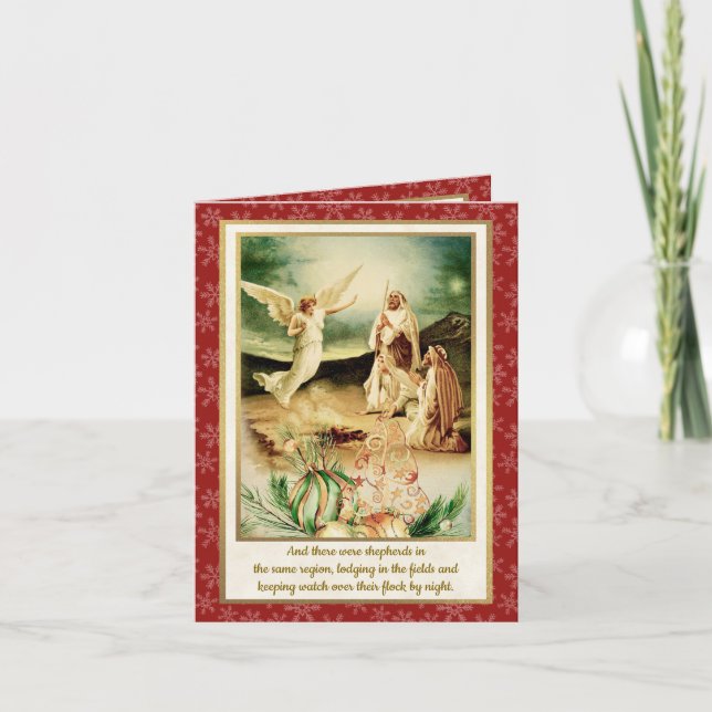 Invitación Pastores y Ángeles de la Natividad Navidad Dorada (Anverso)