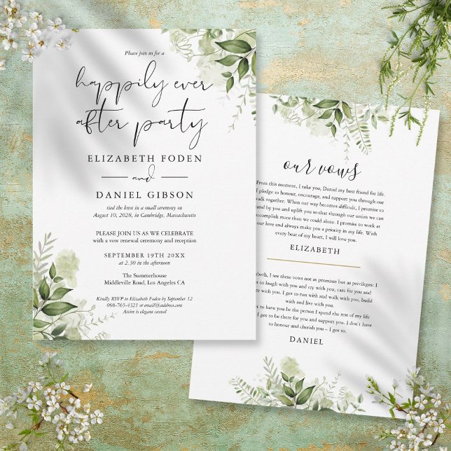 Invitación Pastos verdes votos de boda para la fiesta de feli (Greenery Happily Ever After Party Wedding Vows Invitation)