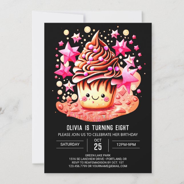 Invitación Pastry Watercolor Delight Muffin Chica (Anverso)