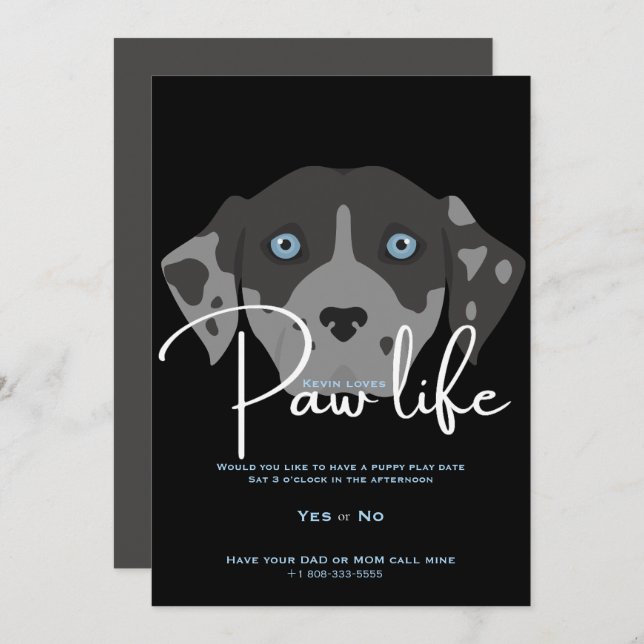 Invitación Pata de perro cachorro lindo vida fiesta  (Anverso / Reverso)