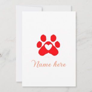 Invitación Pata de perro corazón rojo mascota agregar nombre 