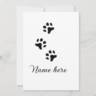 Invitación Pata de perro mascota negro añadir nombre texto fo