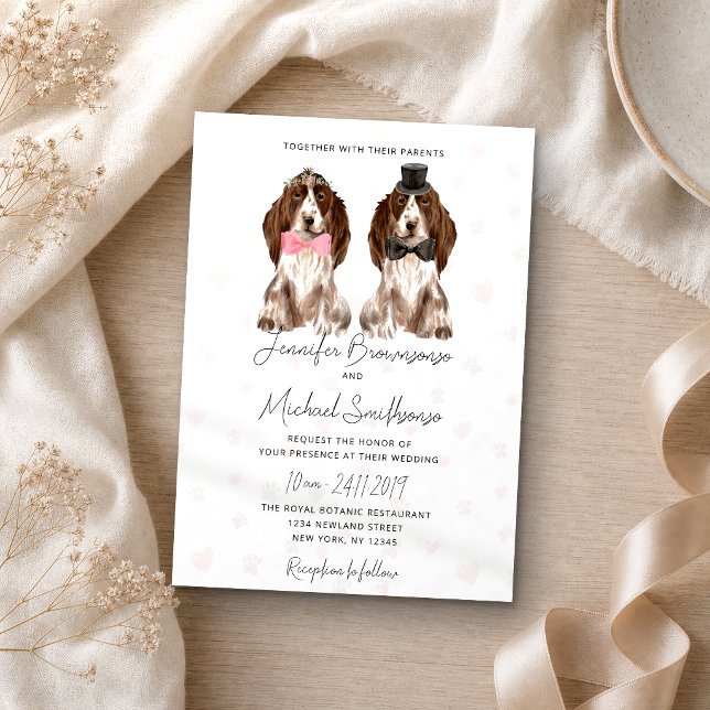 Invitación patas de cocker spaniel corazones boda de perro (Subido por el creador)