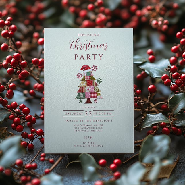 Invitación Patchwork Christmas Tree Preppy (Subido por el creador)