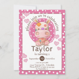 Invitación Patchwork Cumpleaños rosa de los niños de Hippo