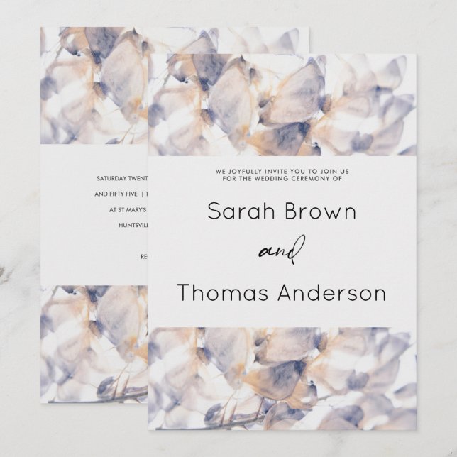 INVITACIÓN PATELES BLANCOS Y AZULES BODA BRIDAL ELEGANTE FLOR (Anverso / Reverso)