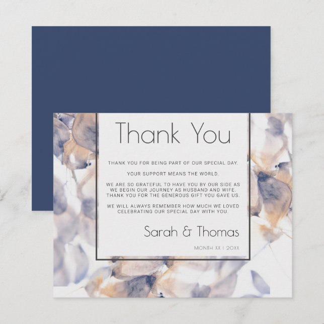 INVITACIÓN PATELES BLANCOS Y AZULES FLORALES ELEGANTES GRACIA (Anverso / Reverso)