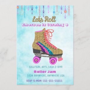 Invitación Patín de ruedas, fiesta patinador, purpurina del