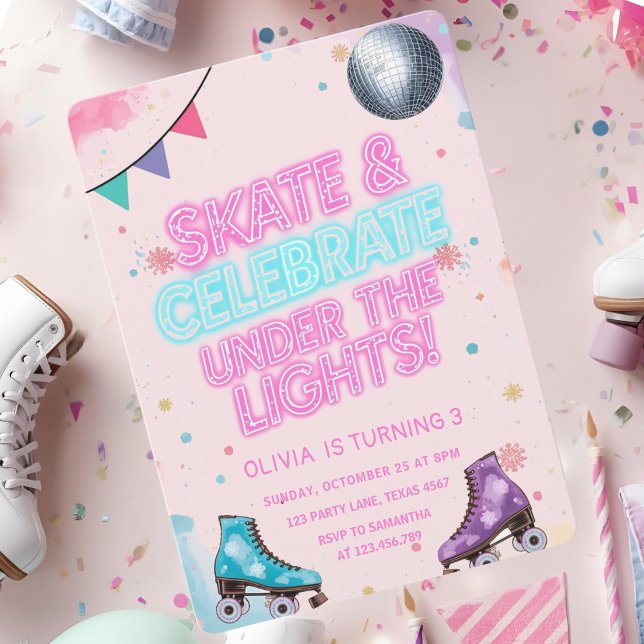 Invitación Patina & Celebra Bajo las Luces Neon  (Subido por el creador)