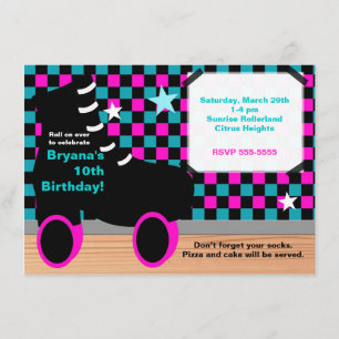 Invitación patinadora verde azulada rosada del