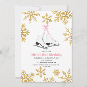Invitación Patinaje Artístico Cumpleaños Copo de Nieve Rosa D