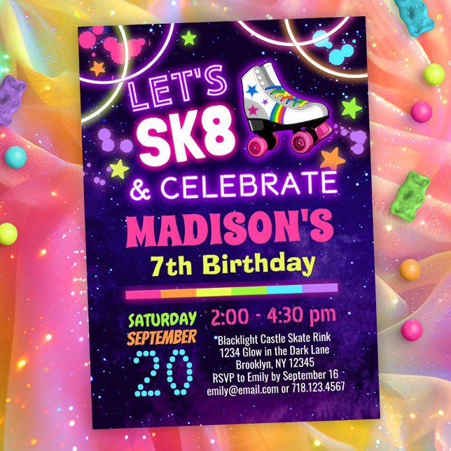 Invitación Patinaje brillante SK8 y fiesta de cumpleaños (Subido por el creador)