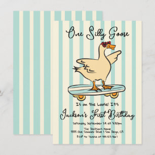Invitación Patinaje de cumpleaños de One Silly Goose