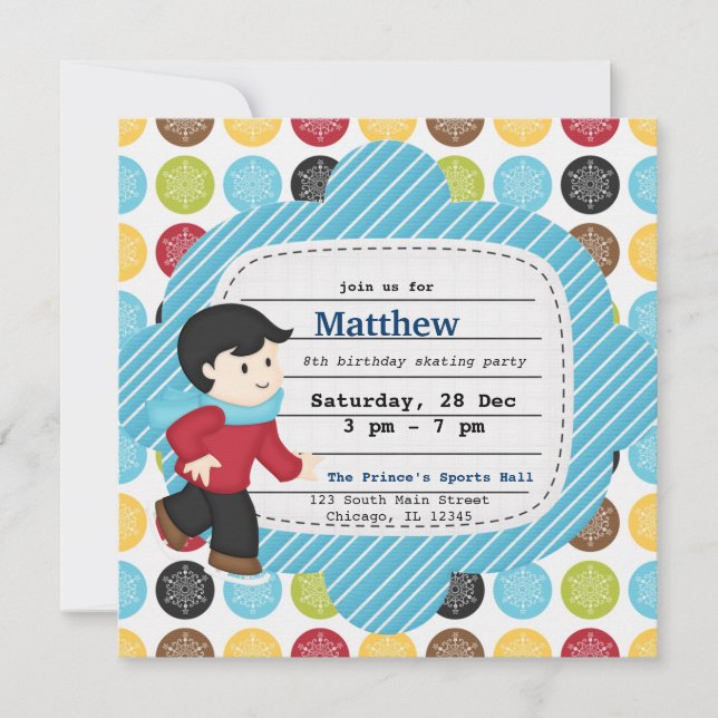 Invitación Patinaje de cumpleaños (niño) (Anverso)