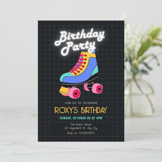 Invitación Patinaje de rodillos retro (Anverso de pie)