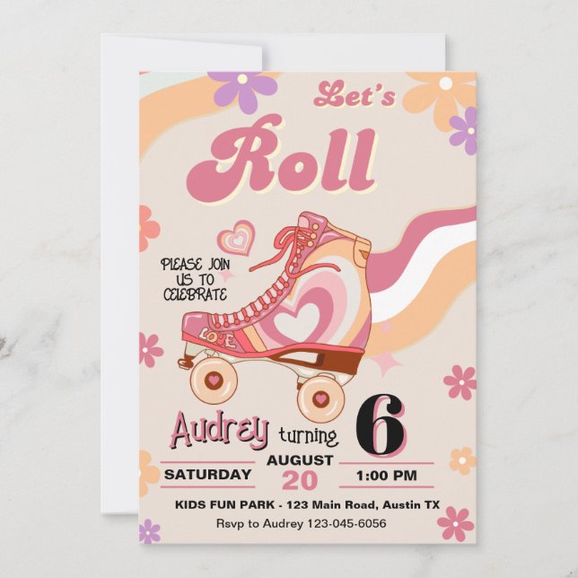 Invitación Patinaje de Roller Let's Roll Birthday (Anverso)