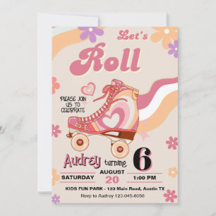 Invitación Patinaje de Roller Let's Roll Birthday