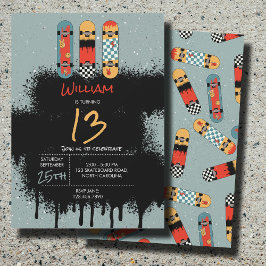 Invitación Patinaje Retro Blue Guay Spray Paint Cumpleaños