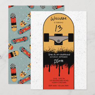 Invitación Patinaje Retro Skateboard Blue Guay Skateboarder C