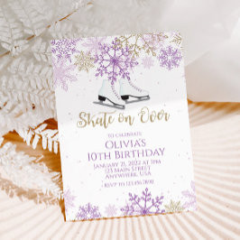 Invitación Patinaje sobre hielo copos de nieve púrpura y dora