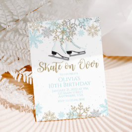 Invitación Patinaje sobre hielo Cumpleaños copos de nieve azu