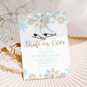 Invitación Patinaje sobre hielo Cumpleaños copos de nieve azu