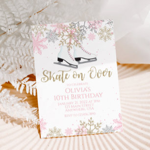 Invitación Patinaje sobre hielo Cumpleaños copos de nieve bri
