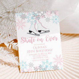 Invitación Patinaje sobre hielo Cumpleaños copos de nieve ros