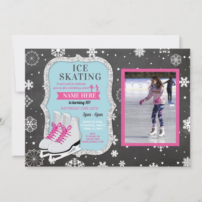 Invitación Patinaje sobre hielo Fiesta de cumpleaños Foto Sky (Anverso)