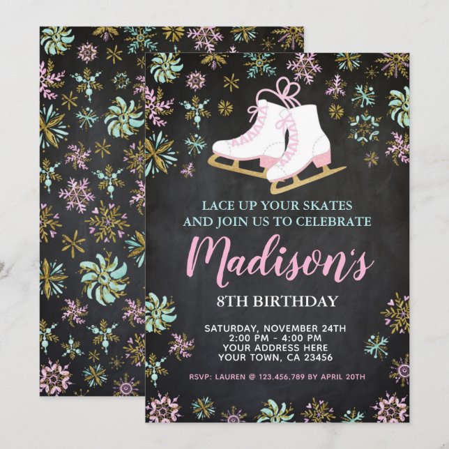 Invitación Patinaje sobre hielo, país de ensueño invernal, Pi (Anverso / Reverso)