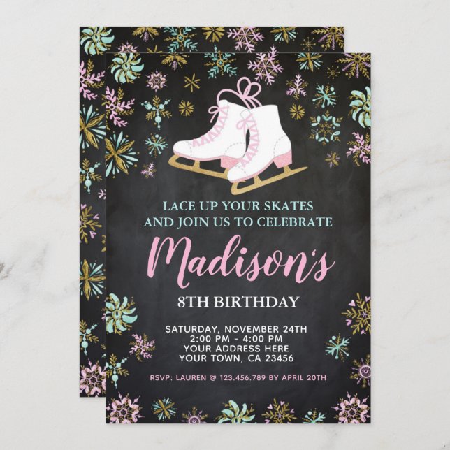 Invitación Patinaje sobre hielo, País de las maravillas de in (Anverso / Reverso)