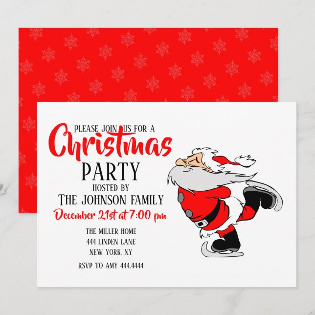 Invitación Patinaje sobre hielo Santa (Anverso / Reverso)